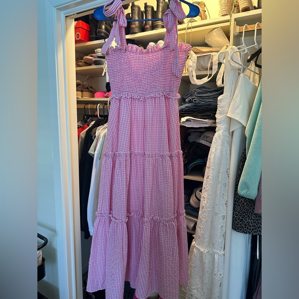 Pink and White Bow Strap Maxi Dress Size Medium